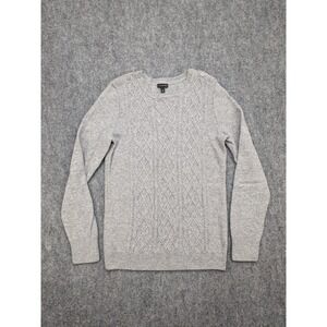 Talbots Cable Knit Sweater Small Gray Crew Neck‎ Wool Old Money Quiet Luxury